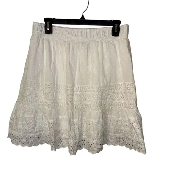 Loft Women's White Peasant Skirt M Knee Length Lace Accents - Picture 1 of 5
